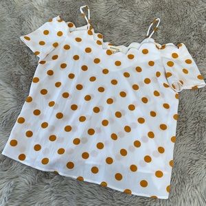 Monteau white and orange off the shoulder top